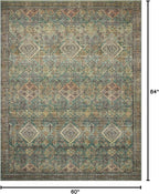 Loloi Magnolia Home by Joanna Gaines Sinclair Collection SIN-03 Turquoise/Multi 5'-0" x 7'-0", .25" Pile Height, Machine Washable, Area Rug