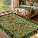 Green Rugs for Living Room 5x7 Area Rugs, Machine Washable Non-Slip Carpet, Boho Floral Low Pile Throw Rugs for Bedroom, Dining Room, Office, Nursery, Vintage Home Decor