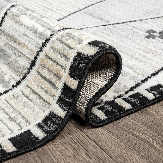 Abani Viva Cream & Grey Area Rug 8' x 10' for Living Room, Bedroom - Farmhouse Diamond Pattern - Durable & Easy to Clean