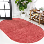 JONATHAN Y Haze Solid Low-Pile Red 3x5 Oval Indoor Area Rug, Coastal,Bohemian,Minimalist,Classic, Easy-Cleaning for Living Room,Bedroom,Kitchen,Pet Friendly,Non-Shedding (SEU100E-3OV)