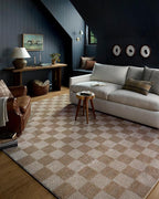 Loloi Chris Loves Julia Calvin Collection CLV-01 Pebble/Ivory 5'-3" x 7'-6" Area Rug Checkered Neutral Soft Living Room Bedroom Carpet