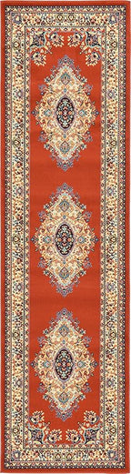 Unique Loom Reza Collection Traditional Persian Style Area Rug, Runner 2' 7" x 10' 0", Terracotta/Ivory