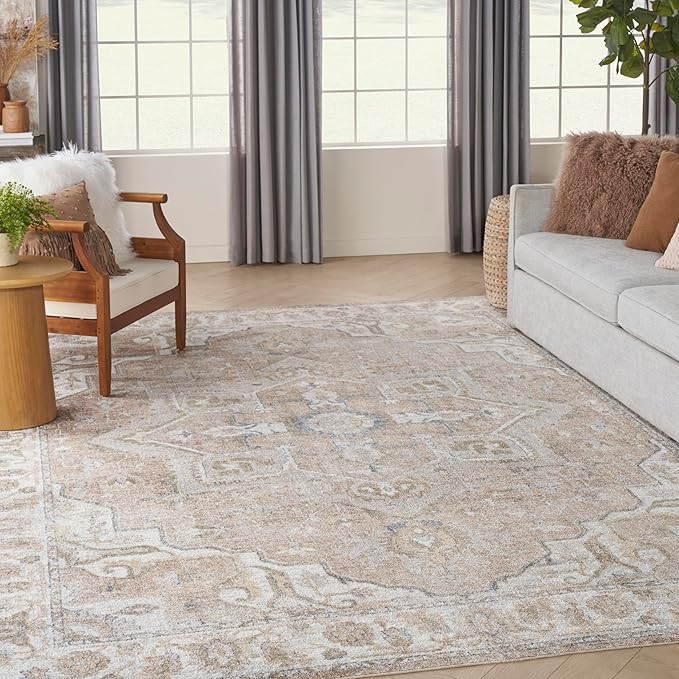 Nourison Home Astra Machine Washable Beige 9' x 12' Area Rug - Easy Clean, Non Shedding, Bed Room, Living Room, Dining Room, Kitchen (9' x 12')