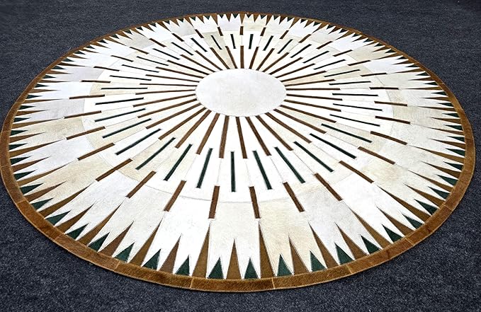 Sn Alef Home Round Designer Rug for Living Room | Handcrafted Black & White Boho Floor Carpet | Modern Ethnic Circular Mat for Home Décor & Meditation Space (White_6x6)