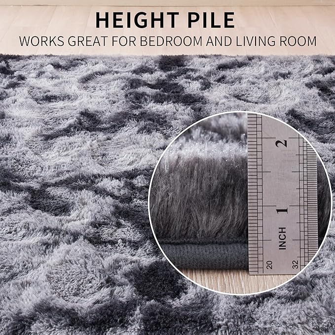 Beglad Fluffy Large Area Rugs 9x12 Feet, Modern Minimalist Style Shag Fuzzy Rugs, Non-Slip Indoor Carpet Soft Rugs for Kids Room, Bedroom & Living Room, Tie-Dyed Dark Grey