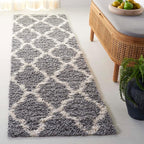 SAFAVIEH Dallas Shag Collection Runner Rug - 2'3" x 10', Grey & Ivory, Trellis Design, Non-Shedding & Easy Care, 1.5-inch Thick Ideal for High Traffic Areas in Living Room, Bedroom (SGD257G)