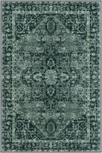 KOZYFLY Area Rug 9x12 Ft Thin Rugs for Living Room Washable Bedroom Rug Non Slip Rugs for Living Room Printed Faux Wool Vintage Bedroom Rug Floor Carpet for Dining Room, Dark Green