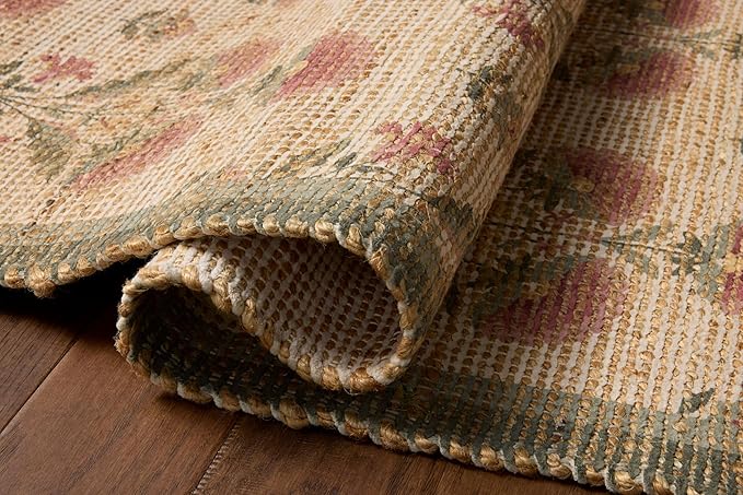 Loloi Chris Loves Julia Rue Collection RUE-01 Sage/Blush 3'-6" x 5'-6" Accent Rug Jute Neutral Floral Living Room Bedroom Rug