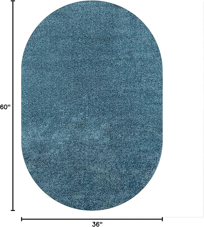 Eyely UES100H-3OV Supersoft Haze Solid Low-Pile Indoor Area Rug Casual;Contemporary;Solid;Traditional, Bedroom, Kitchen, Living Room, Easy-Cleaning, Non-Shedding, 3 X 5 Oval, Turquoise