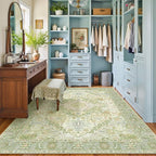Kokia 8x10 Washable Sage Green Area Rugs with Vintage Orient Design Soft Rug for Living Room or Bedroom Non-Slip Low Pile Stain Resistance Features Distressed Medallion Pattern