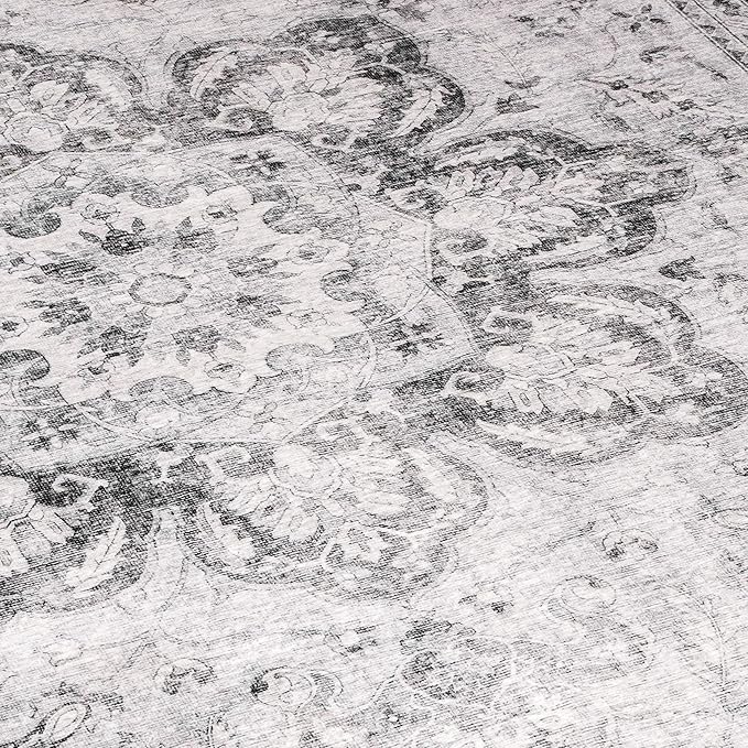 ReaLife Rugs Machine Washable Area Rug Runner - Living Room Bedroom Bathroom Kitchen Entryway Office - Padded Low Pile Stain Resistant Premium - Boho Farmhouse Vintage - Joy - Gray 3' x 5'