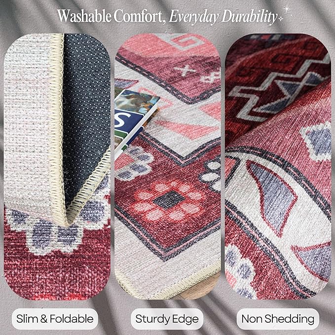 Fame Rugs Turkish Rug. Washable Vintage Oriental Antique Inspired Traditional Doormat Small Modern Area Rugs Luxury Entryway Entry Bedroom Bathroom Kitchen (378RR, 7'5 x 9'9)