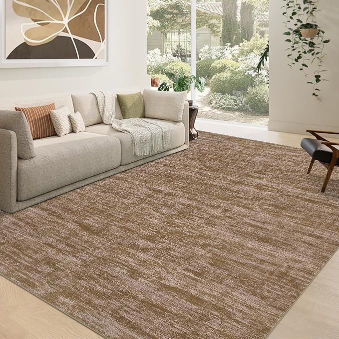 RUGSREAL 5x7 Living Room Area Rug Modern Solid Color Rug with Rubber Backing Large Bedroom Throw Carpet Indoor Washable Stain Resistant Dining Room Rug Contemporary Area Rug for Home Office, Taupe