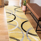Rugshop Wavy Circles Design Runner Rug, Non-Shedding Carpet for Hallway, Entryway, or Kitchen, Yellow, 2' x 10'