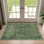 2x3 Entryway Rug Green Washable Vintage Rugs for Entryway Kitchen Low Pile Non-Slip Door Mat Traditional Distressed Small Throw Area Rugs for Kitchen Entrance Bathroom Green