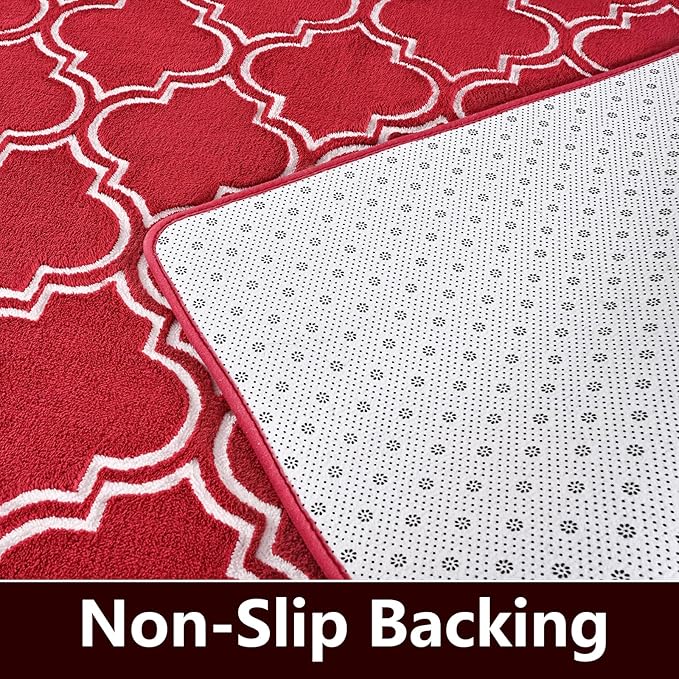Amearea Fluffy Indoor Area Rug, Soft Trellis Moroccan Rugs for Bedroom, Shag Modern Area Rug for Living Room Kids Room Nursery, Easy Clean, Home Decor Low Pile Carpet, Wine Red 6x9 Feet