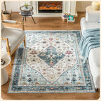 Istana 4x6 Rug - White Cream & Blue Area Rugs 4x6 - Kid & Pet Friendly Machine Washable Rugs - 4 x 6 Area Rug Non Slip & Non Shedding Area Rug - Foldable Rug for Room for Bedroom