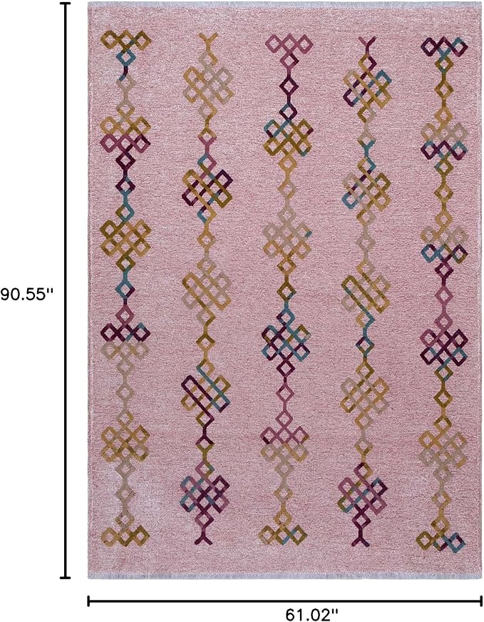 Alfa Rich 5x8 Light Pink Washable Area Rugs for Living Room Bedroom Kitchen Girls Decor Cotton Rug