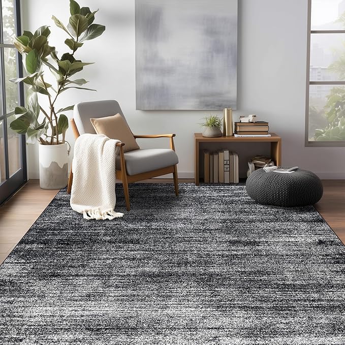 Black Rug for Bedroom Living Room,Bohemian Abstract 6x9 Area Rugs for Dining Room Under Table