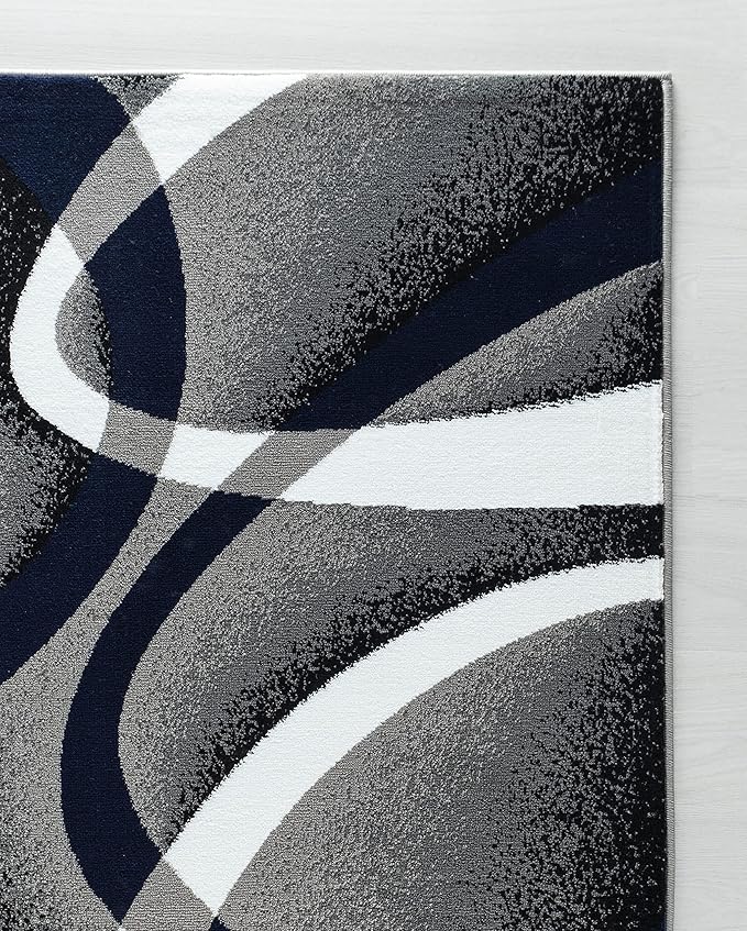 GLORY RUGS Area Rug 8x10 Navy Door Mat Modern Swirls Carpet Bedroom Living Room Contemporary Dining Accent Sevilla Collection 4816