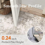 8x8 Washable Round Rug Brown Grey Abstract Living Room Bedroom Area Rug Neutral Modern Non Slip Soft Low Pile Indoor Carpet for Dining Room Office Entryway
