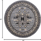 Unique Loom Taftan Collection Border Geometric Tribal Inspired Design Area Rug (8' 0 x 8' 0 Round, Gray/ Black)