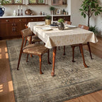 Washable Area Rug 3' x 5 ' Vintage Traditional Persian Mat - Foldable Distressed Non-Slip Machine Washable Carpet for Living Room Bedroom Kitchen Home Decor - Mocha and Taupe