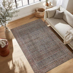 Kuden 6x9 Area Rug, Machine Washable Area Rug with Non-Slip Backing, Vintage Style, Soft, Easy Clean, Low Pile Rug for Living Room, Bedroom, Dining Room