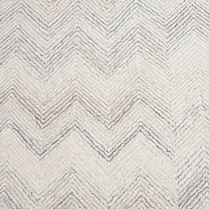 Modern Herringbone Chevron Collection Handcrafted Wool Area Rug - Durable, Zigzag Pattern, for High Traffic, Contemporary Design for Living Room, Bedroom, Dining Room Decor (Ivory-Multi, 8' x 8')