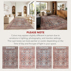Kuden 4x6 Area Rug, Machine Washable Area Rug with Non-Slip Backing, Vintage Style, Soft, Easy Clean, Low Pile Rug for Living Room, Bedroom, Dining Room