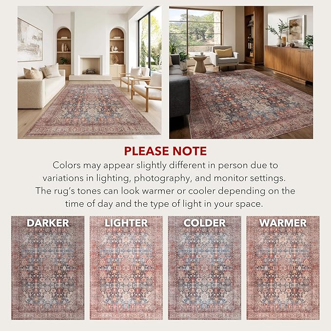 Kuden 3x5 Small Rug, Machine Washable, Non-Slip Backing, Vintage Style, Soft, Low Pile, Area Rugs for Entryway Kitchen Indoor Entrance
