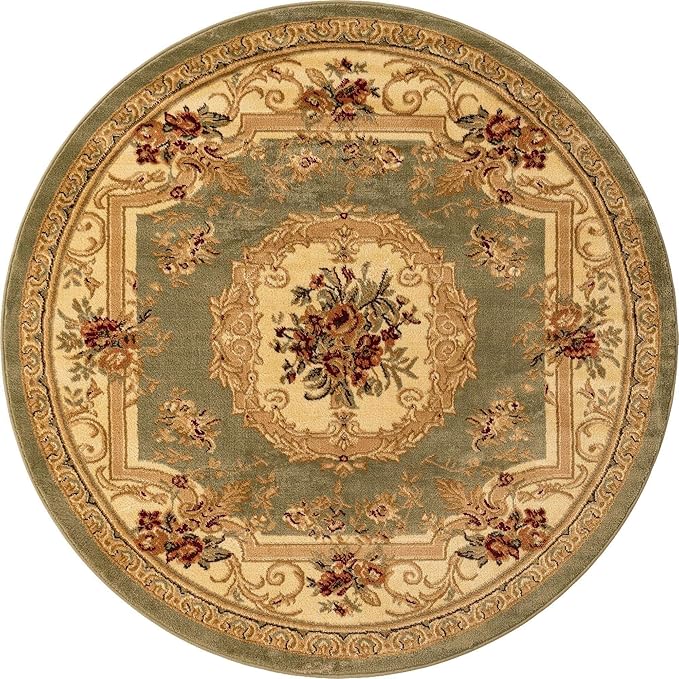 Unique Loom Versailles Collection Area Rug - Henry (5' 3" Round Green/Cream)