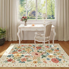 DUKINO 4x6 Area Rug, Lightweight Non Slip Washable Floral Rug, Indoor Low Pile & Non-Shedding Boho Design Rugs for Bedroom, Living Room, Dining Room, Beige Yellow