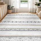 BESTSWEETIE 6x9 Area Rugs for Living Room Washable Moroccan Farmhouse Neutral Geometric Low Pile Non-Slip Soft Print Pattern Rug for Bedroom Kitchen Dining Room Entryway Black/Brown