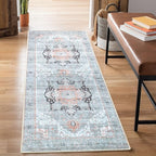 Bloom Rugs Washable Non-Slip 7 ft Runner - Gray/Coral Pink Traditional Runner for Entryway, Hallway, Bathroom, and Kitchen - Exact Size: 2.5' x 7'