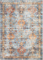 Bloom Rugs Washable Non-Slip 5' x 7' Rug - Blue/Orange Traditional Bordered Area Rug for Living Room, Bedroom, Dining Room, and Kitchen - Exact Size: 5' x 7'