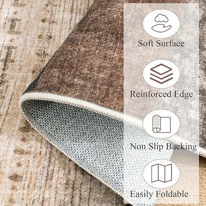 Modern Geometric Patchwork Indoor Area Rug for Living Room, Beige 4'x 6' Large Rug Rockwood Collection Hardwood Floors Decor for Bedroom, Beige Throw Carpet for Office Entryway Dining Room