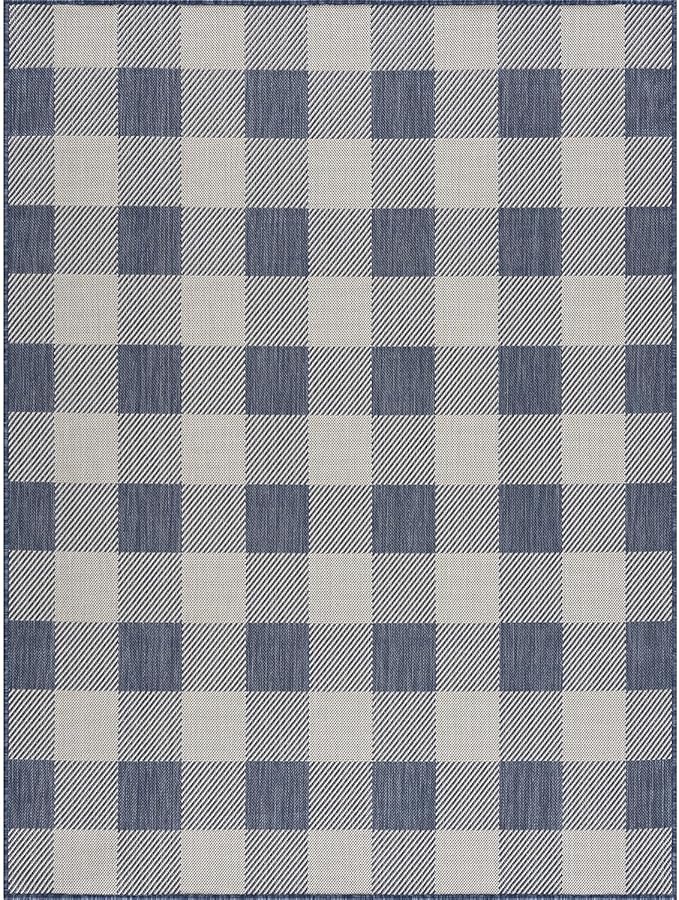 CAMILSON Outdoor Rug - Modern Area Rugs for Indoor and Outdoor Patios, Kitchen and Hallway mats - Easy Cleaning Non Shedding Washable Outside Carpet (6x9, Buffalo - Blue/White)