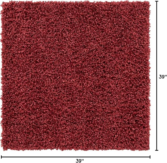 Unique Loom Davos Shag Collection Area Rug - Solid (3' 3" Square, Poppy)