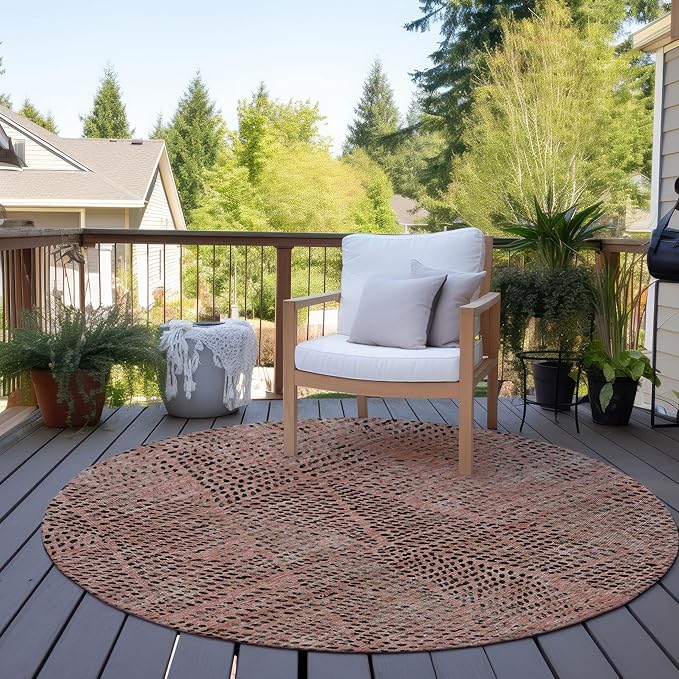 Addison Rugs Chantille ACN591 Salmon 8' x 8' Indoor Outdoor Round Rug, Easy Clean, Machine Washable, Non Shedding, Bedroom, Living Room, Dining Room, Kitchen, Patio Rug