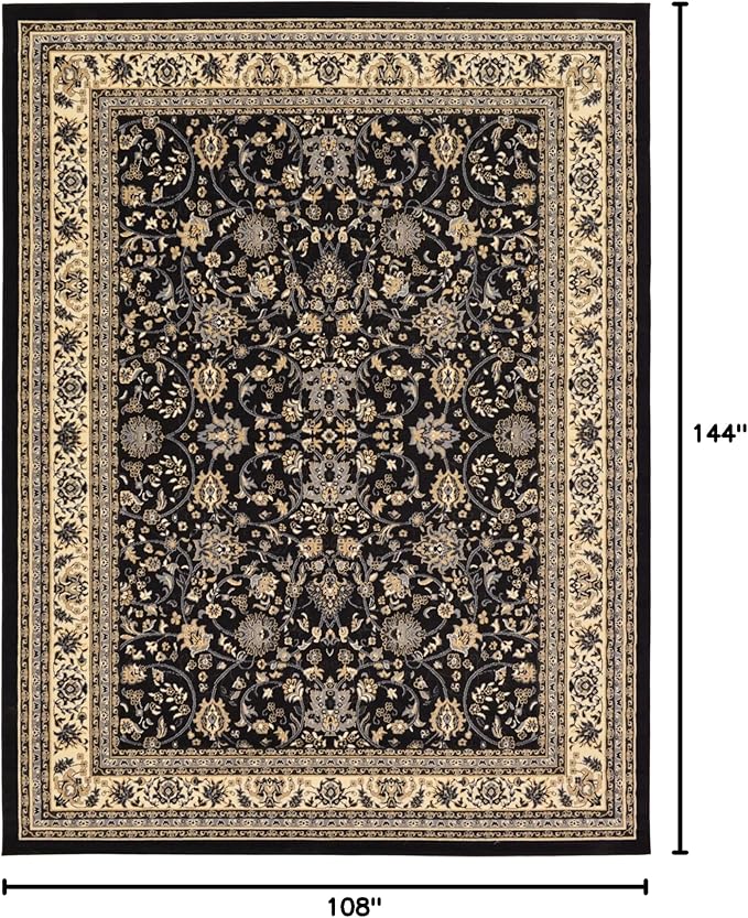 Rugs.com Yasmin Collection Rug – 9' x 12' Black Medium Rug Perfect for Living Rooms, Large Dining Rooms, Open Floorplans