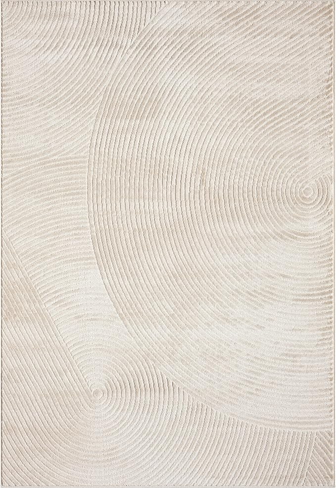 Abani Neutral Beige Area Rug 4' x 6' for Living Room, Bedroom - Zen Reiki Circles Pattern - Durable & Easy to Clean