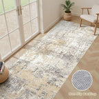 Runner Rug Kitchen Washable Rugs: 3x8 Non-Slip Abstract Soft Modern Stain Resistant Indoor Floor Neutral Accent Throw Carpet for Hallway Bathroom Laundry Room Entryway Bedroom- Gray Gold
