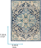 Livabliss Area Rugs - 5x7 Odelia Vintage Boho Blue Aqua Slate Area Rug for Living Room Bedroom - Floral Medallion Stain Resistant Carpet for Kitchen, Nursery, Office (5'3" x 7'3")