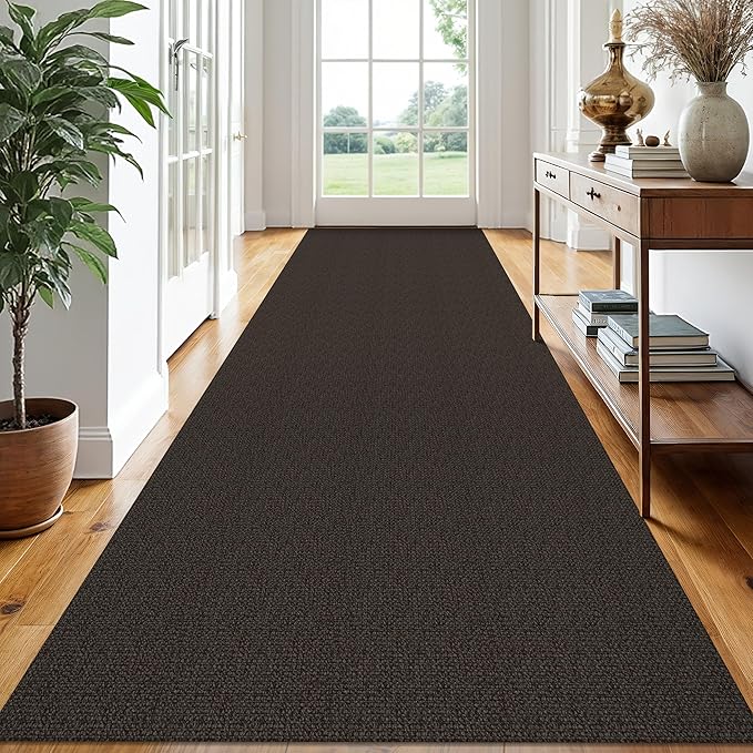 EARTHALL Extra Long Runner Rug 3x14 Ft Washable Runners for Hallways Cotton Non Slip Entryway Runner Braided Kitchen Runner Indoor Outdoor Carpet Runners for Stair, Hall, Foyers, Taupe/Coffee