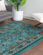 Unique Loom Sialk Hill Collection Area Rug - Washington (7' 1" x 10' Rectangle Turquoise/Black)