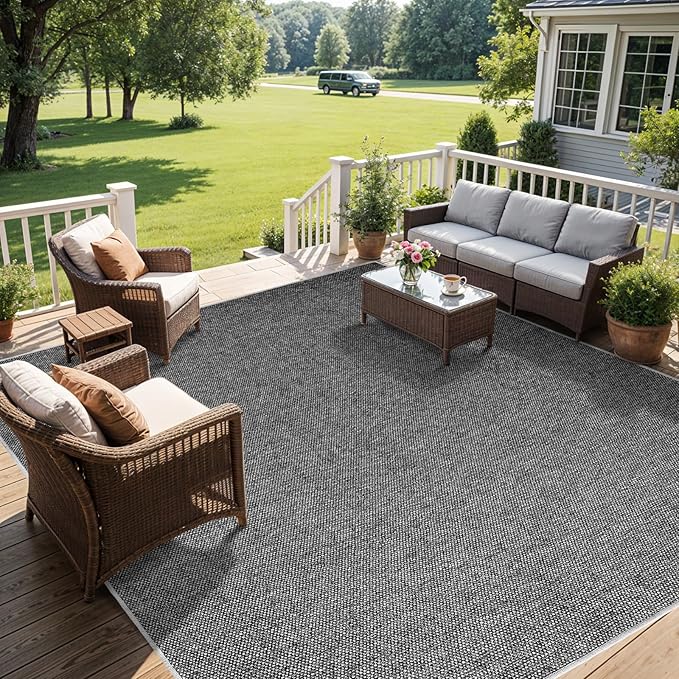 LBRO2M Easy Jute Solid Area Rug 5X7 Washable Rugs for Living Room Bedroom Natural Jute Look Indoor Outdoor Rug Durable, Solid Non Shedding Eco Friendly (5X7 Black Gray)