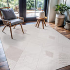 CAMILSON Micro Loop Rug 5x7 Modern Luxury Geometric Diamond Trellis Area Rugs Soft High and Low Pile Stain Resistant Easy-Cleaning Non-Shedding for Living Room Office Indoor Carpet (5 x 7 White-Beige)