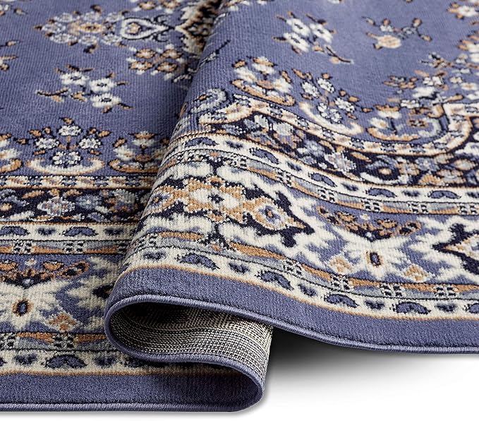Home Dynamix Premium Sakarya Traditional Medallion Border Area Rug, Country Blue, 7'8"x10'7" Rectangle