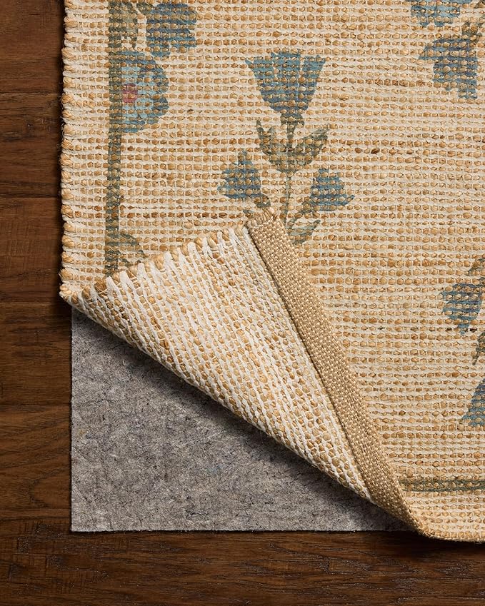 Loloi Chris Loves Julia Rue Collection RUE-04 Moss/Blue 2'-3" x 3'-9" Accent Rug Jute Neutral Floral Living Room Bedroom Rug